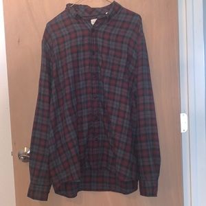 Plaid flannel, button down, casual, oversized, unisex, red/black
